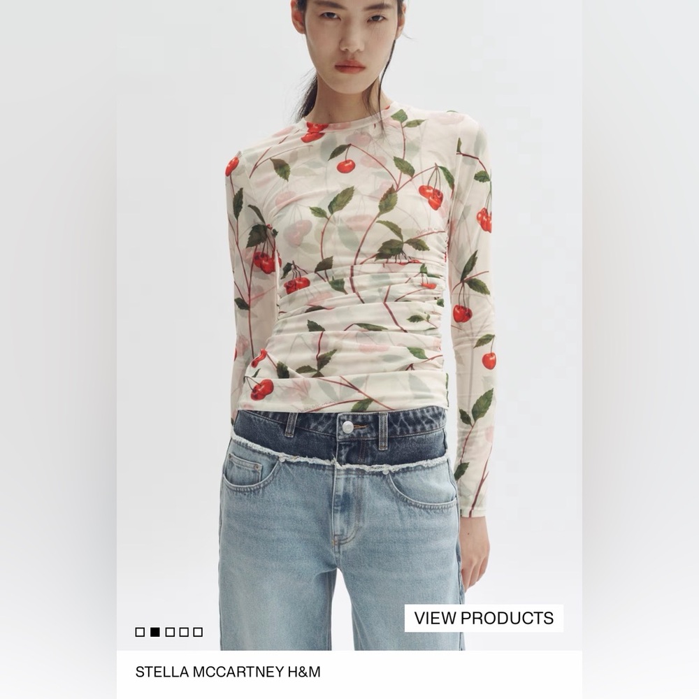 H&M x Stella McCartney Cherry Print Mesh Top Size Small NWT - Picture 3 of 4